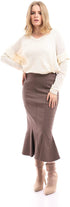 esla_Zipped Back Taupe Midi Ruffle Skirt