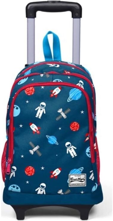 Coral High Kids Three Compartment Squeegee School Backpack - Indigo Red Space Pattern