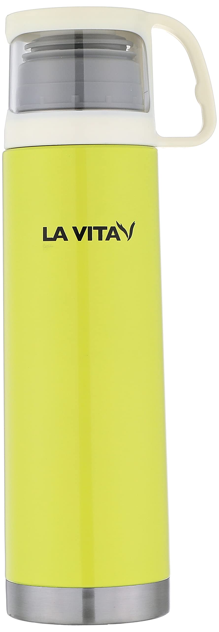 Lavita - Stainless Steel Thermos 0.50 Liter with Transparent Cup and Handle - Yellow