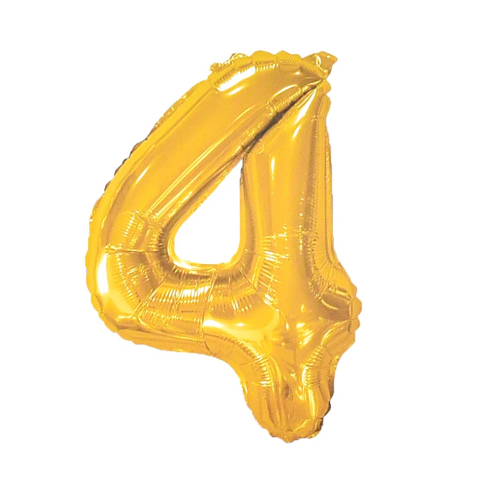 Large Foil Balloon with Number Four Design for Party and Birthday - 32 Inches, Gold