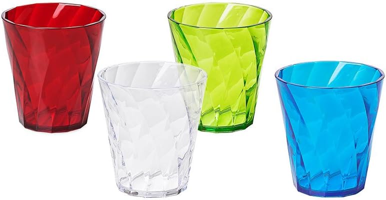 Omada Design 4 Transparent Acrylic Drink Glasses - 11.83 fl oz, Diamond Line, Assorted Colors