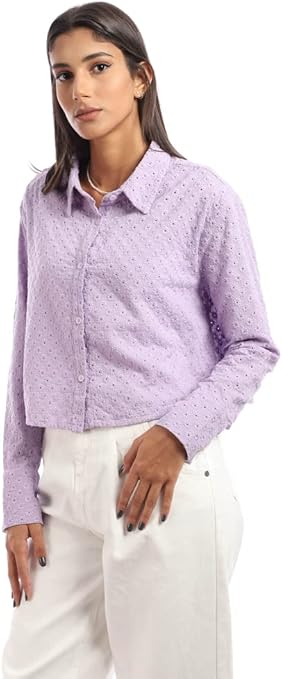 Ravin Women's Perforated Floral Long-Sleeve Shirt - Style S21W521