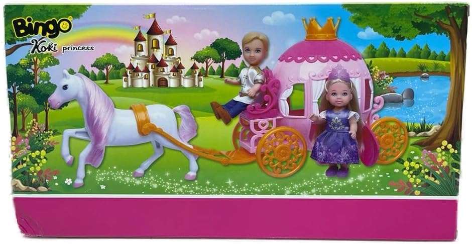 Bingo Koki Princess Doll with Carriage, 3 Pieces - Multi Color