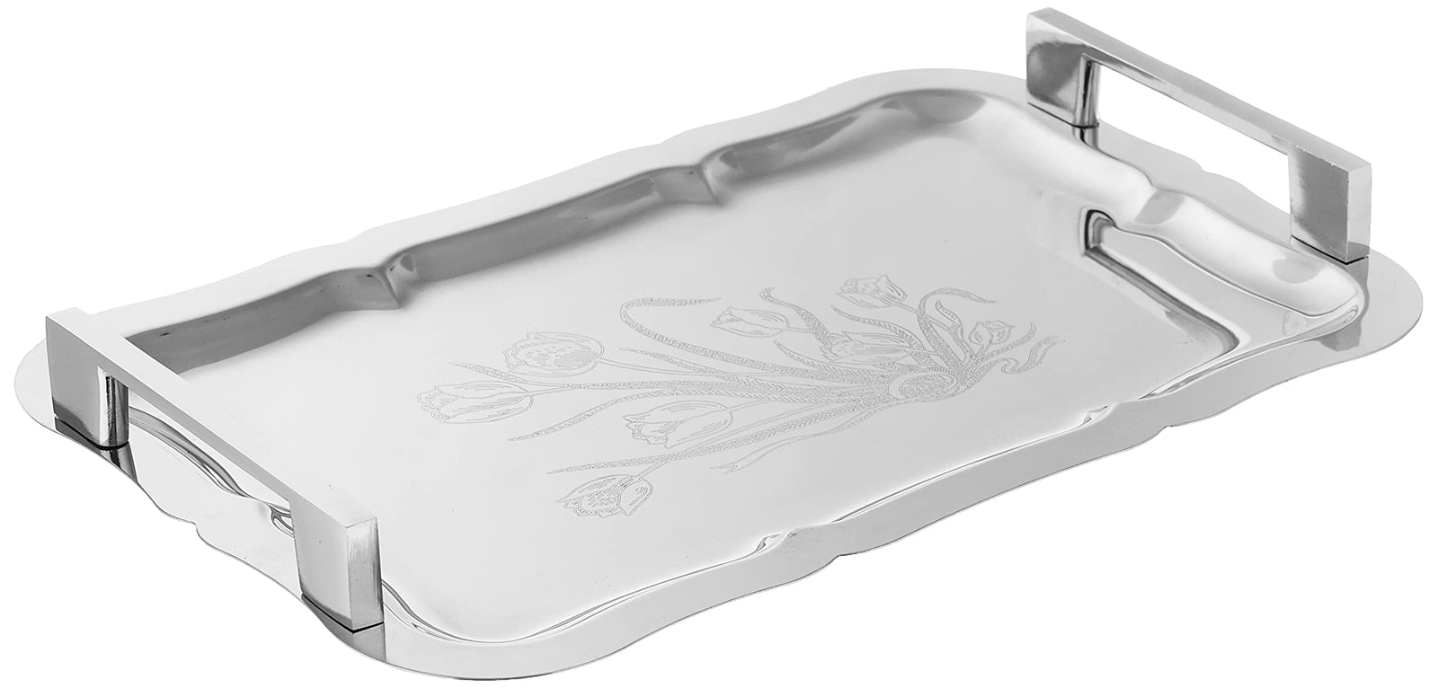 Image G52 Rectangular Tray with Two Handles and Decorative Edge, 31 cm - Silver