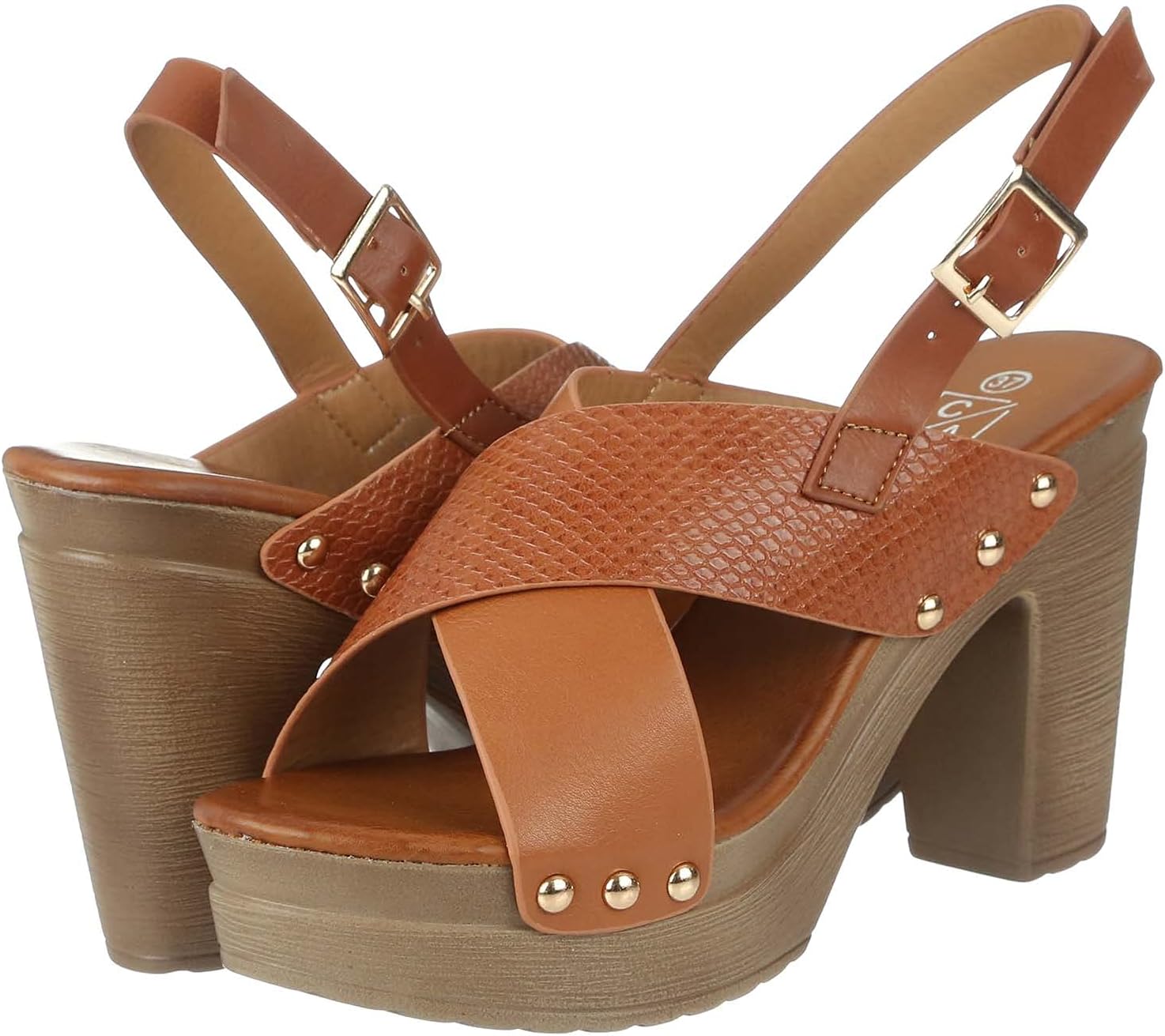 Club Aldo Women’s Embossed Leather Cross-Strap Slingback Chunky-Heel Sandals