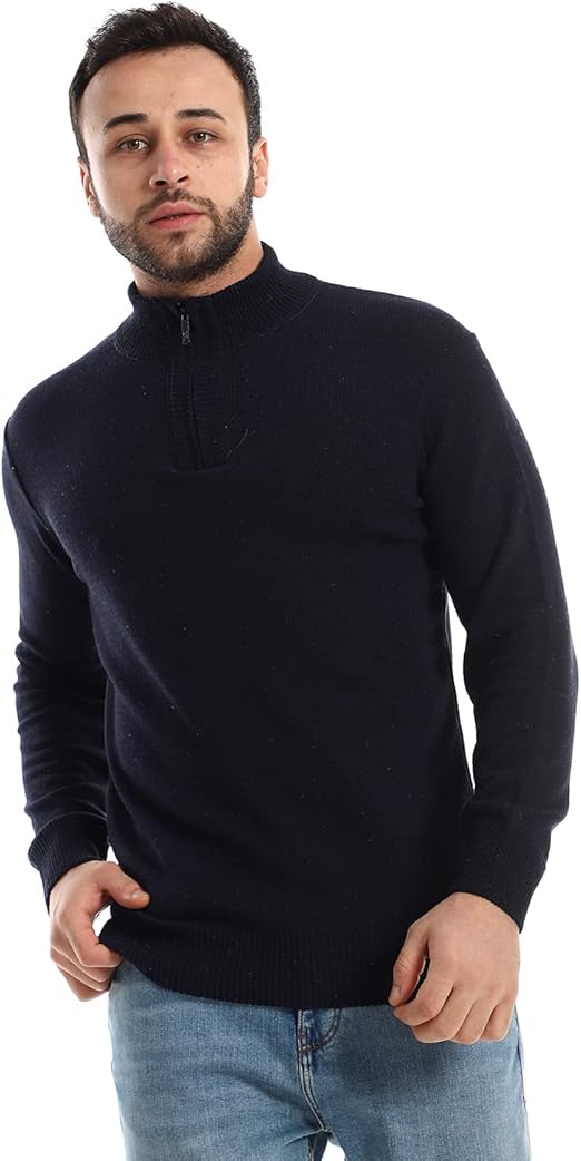 Andora Men's Long Sleeve Knitted Pullover Sweater with Zipper Closure