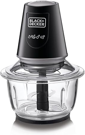 Black & Decker 400W 1.2L Vertical Glass Chopper/Mincer XXL Glass Bowl Capacity With Removable Four Blade System Helps, Chop/Crush Ice/Mince/Grind/Puree Variety Of Ingredients GC400-B5