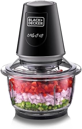 Black & Decker 400W 1.2L Vertical Glass Chopper/Mincer XXL Glass Bowl Capacity With Removable Four Blade System Helps, Chop/Crush Ice/Mince/Grind/Puree Variety Of Ingredients GC400-B5