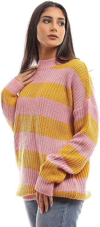 Ravin Women's 96331 Slip-On Bi-Tone Cashmere & Mustard Chunky Pullover Sweater