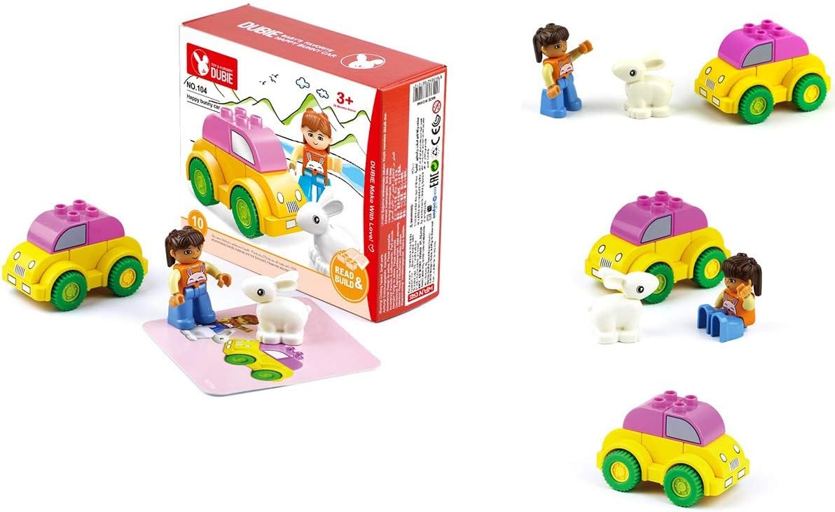 Brickland Large Brick Building Set, 10pcs - Adorable Happy Bunny Toy Car Set | Item No. 104