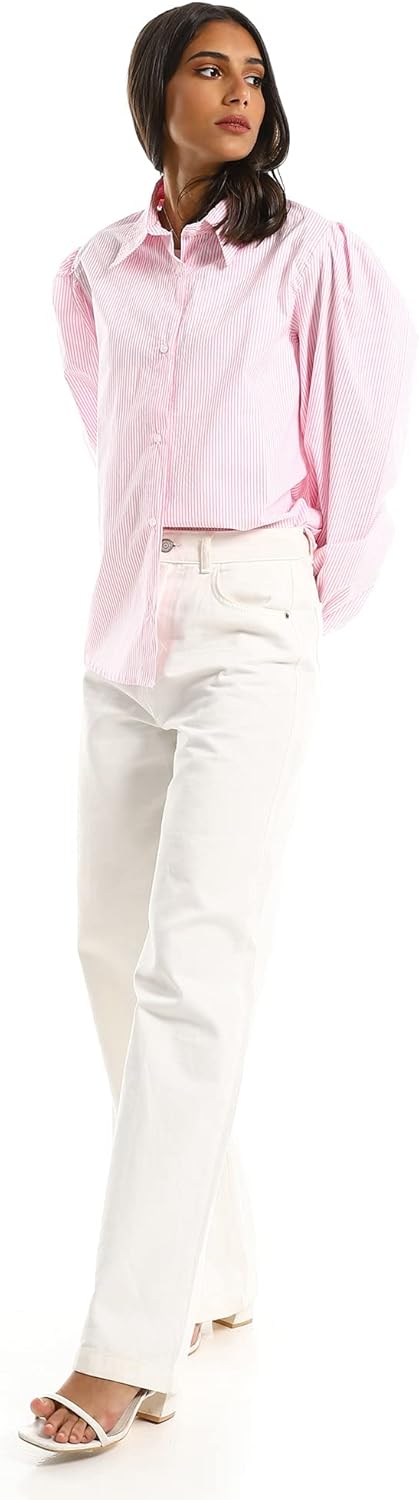 Ravin Women's Cropped Leather Button-Down Western Shirt - Pink, Size XL