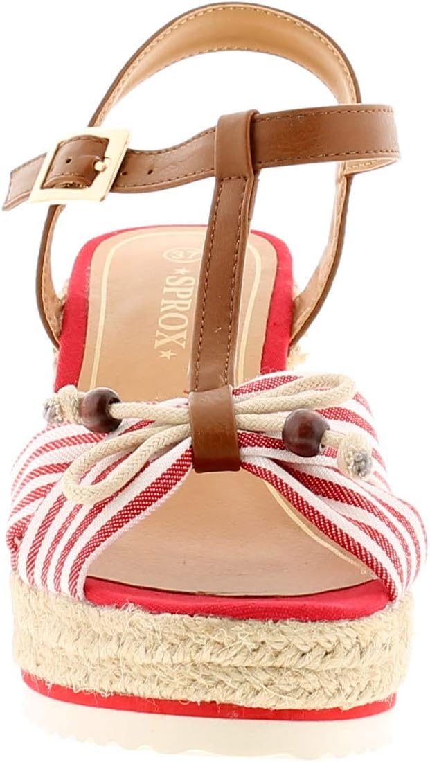 Sprox Striped Criss Cross Strap Buckle Wedges for Women