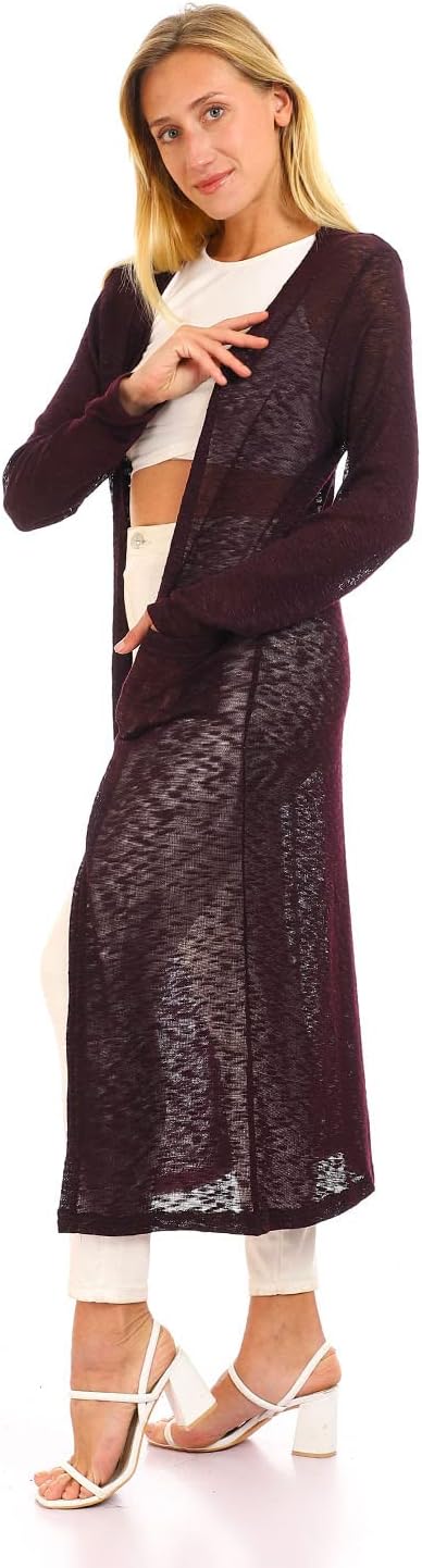 JAMILA Women's Self-Patterned Long Cardigan with Open Neckline