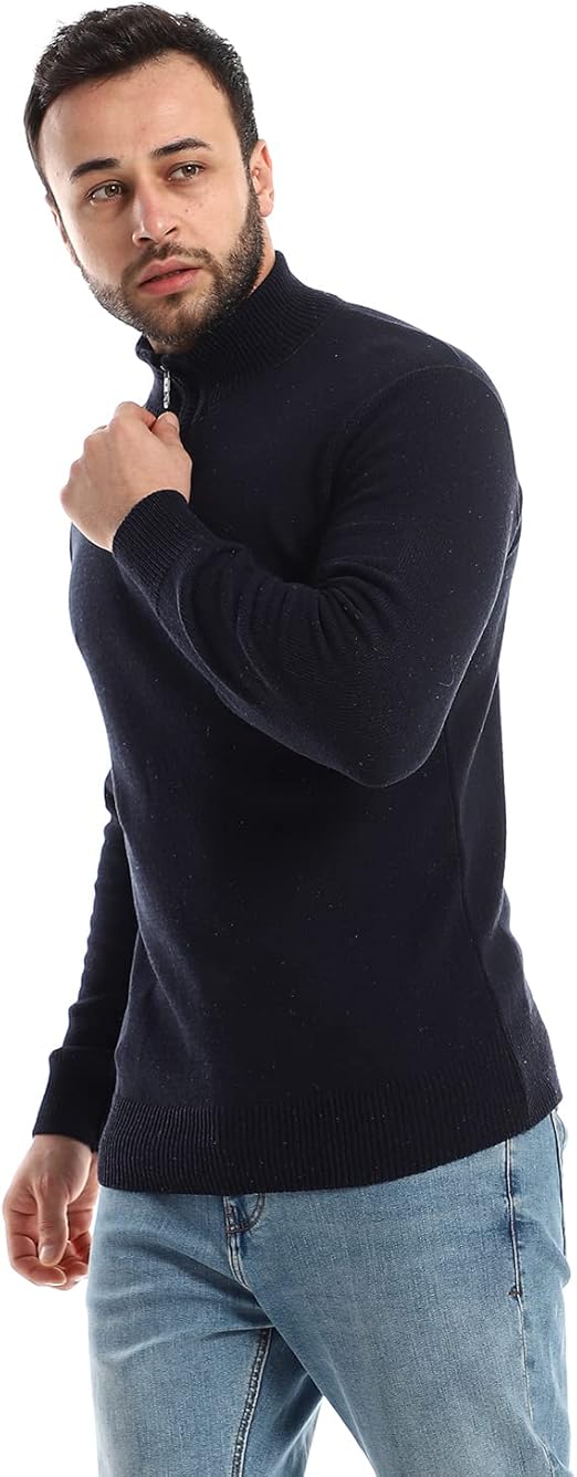 Andora Men's Long Sleeve Knitted Pullover Sweater with Zipper Closure