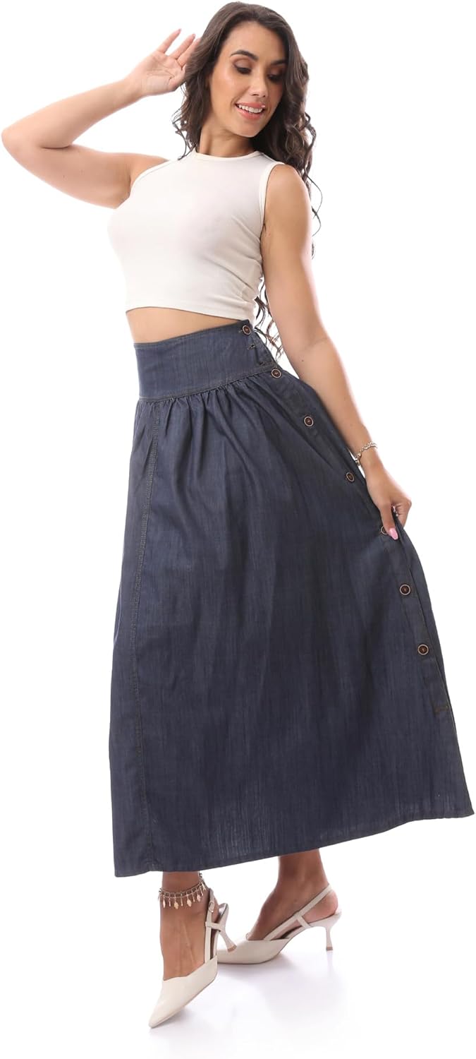 Andora Women's Buttoned Sleeveless Denim Skirt - 35S23W30339