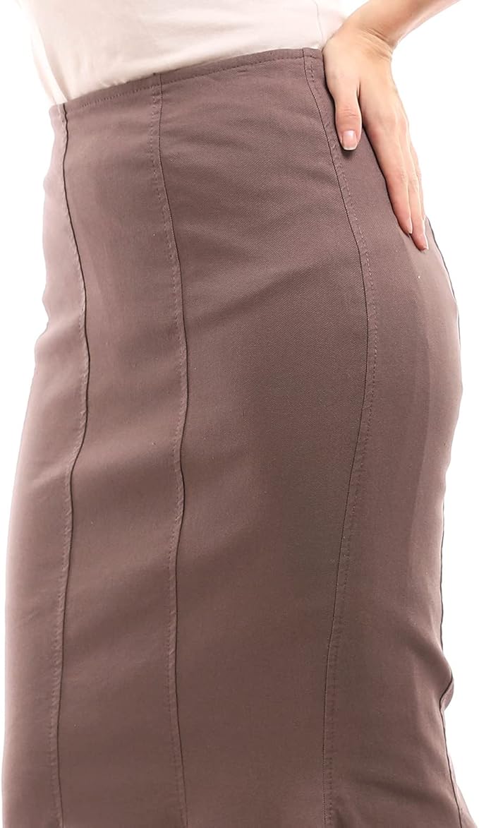 esla_Zipped Back Taupe Midi Ruffle Skirt