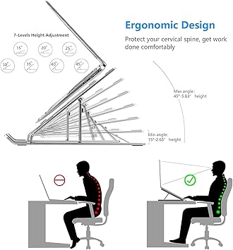 Adjustable Laptop Stand, Portable Aluminium Laptop Riser Laptop Holder for Desk, Foldable Ventilated Cooling Computer Support Stand for Apple MacBook Pro/Air, HP, Sony, Dell, More 10-15.6”