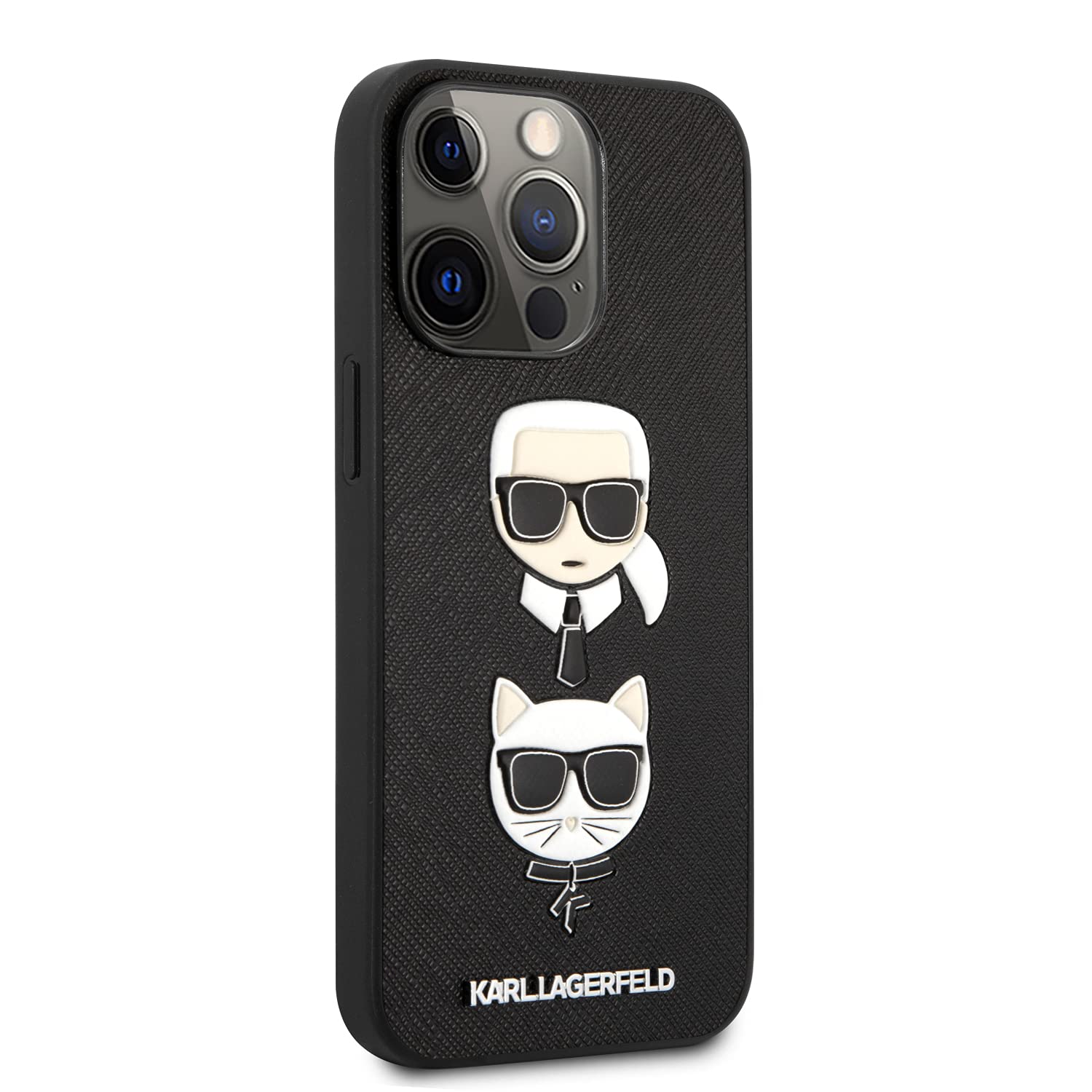 CG Mobile Karl Lagerfeld KLHCP13LSAKICKCBK Protective Hard Case for Apple iPhone 13 Pro - Black (Karl and Cat Head Design)