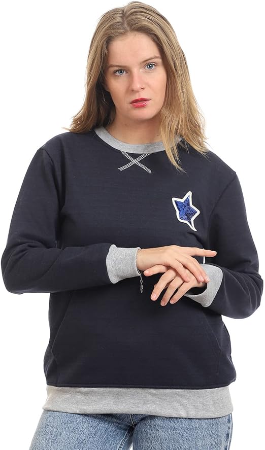 JAMILA Women’s Round Neck Sweatshirt with Shiny Star Patch