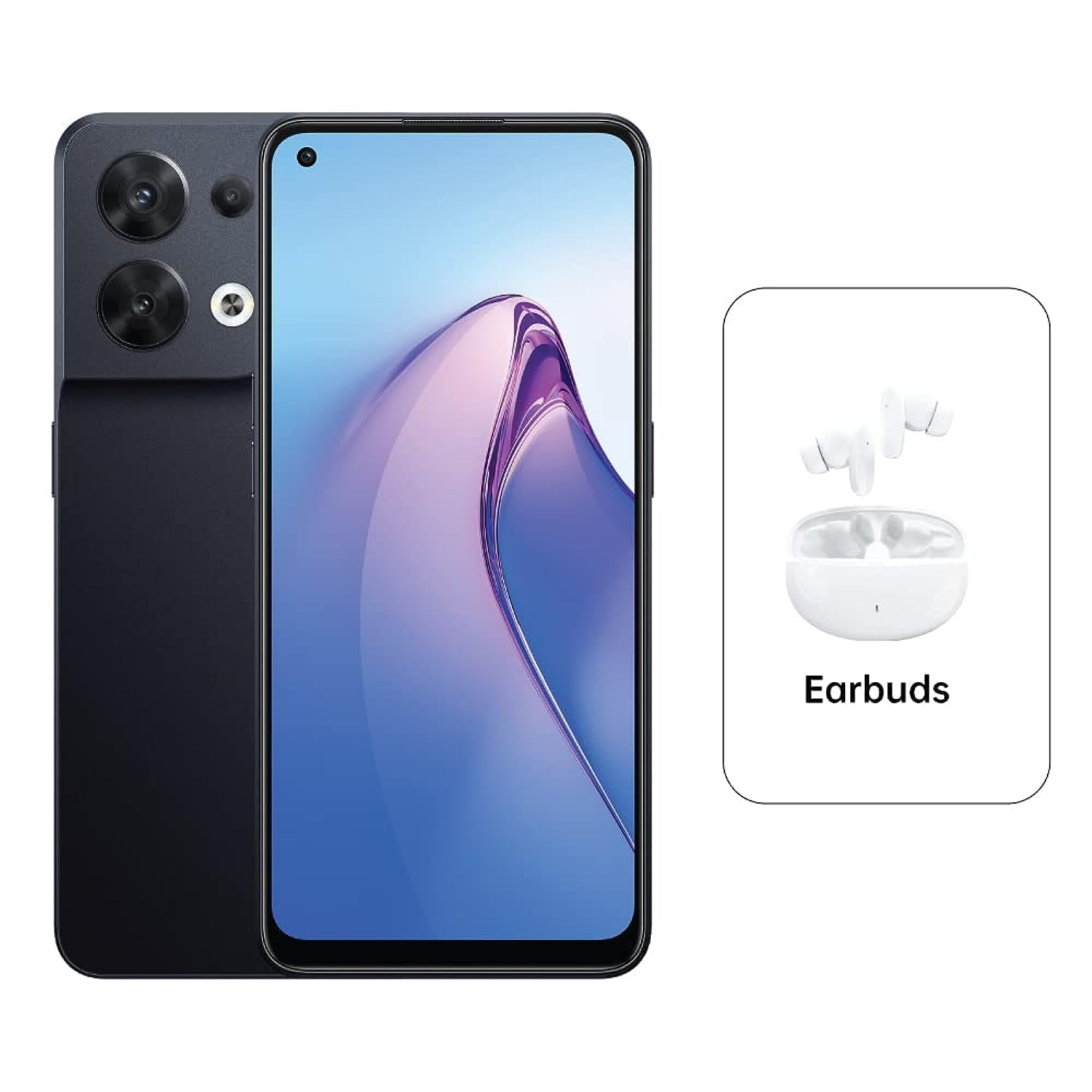 OPPO Reno 8 5G Dual SIM 6.43-inch Smartphone, 256GB Storage, 8GB RAM, 4500mAh Long-Lasting Battery, Fingerprint and Face Recognition, 5G Android Phone, Shimmer Black + Earbuds (Middle East Version)