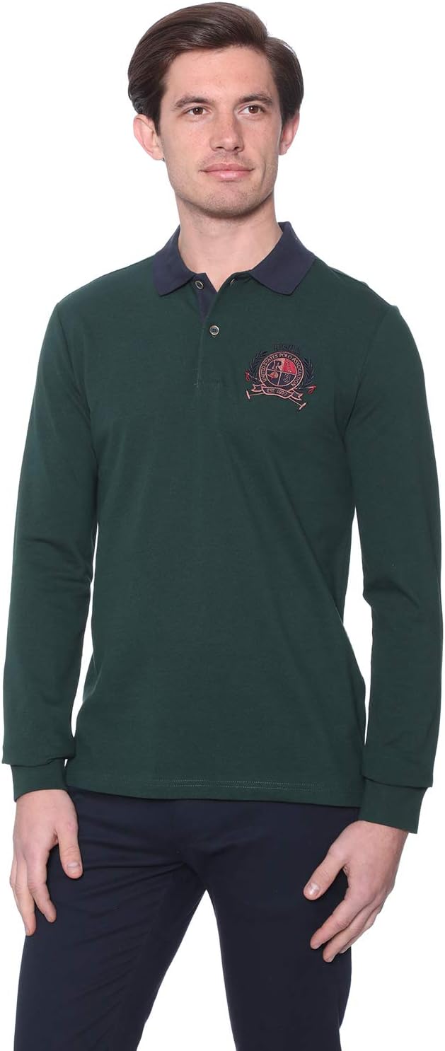 U.S. Polo Assn. Men's Long Sleeve Polo Shirt with Embroidered Chest Logo and Contrast Collar