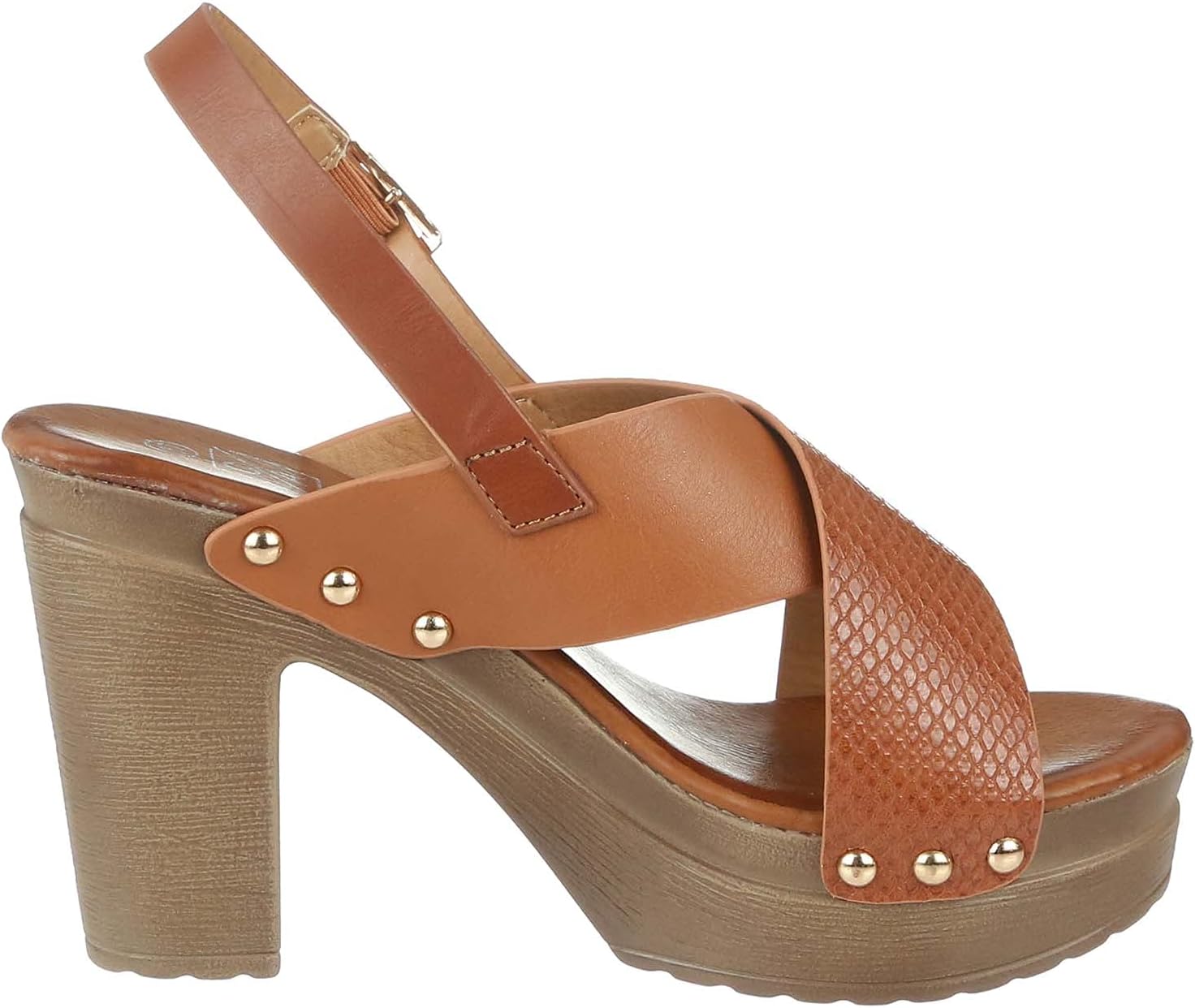 Club Aldo Women’s Embossed Leather Cross-Strap Slingback Chunky-Heel Sandals