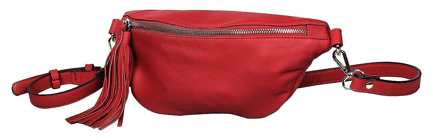 Alfa Leather Co. Front-Pocket Tassel Zipper Waist Bag for Women