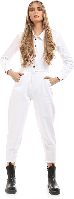 Ravin Women's White Denim Multi-Pocket Long-Sleeve Jumpsuit - Style 96156