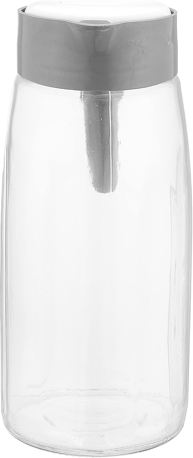 Round Beveled Glass Jug with Plastic Lid (1450ml) - White/Grey