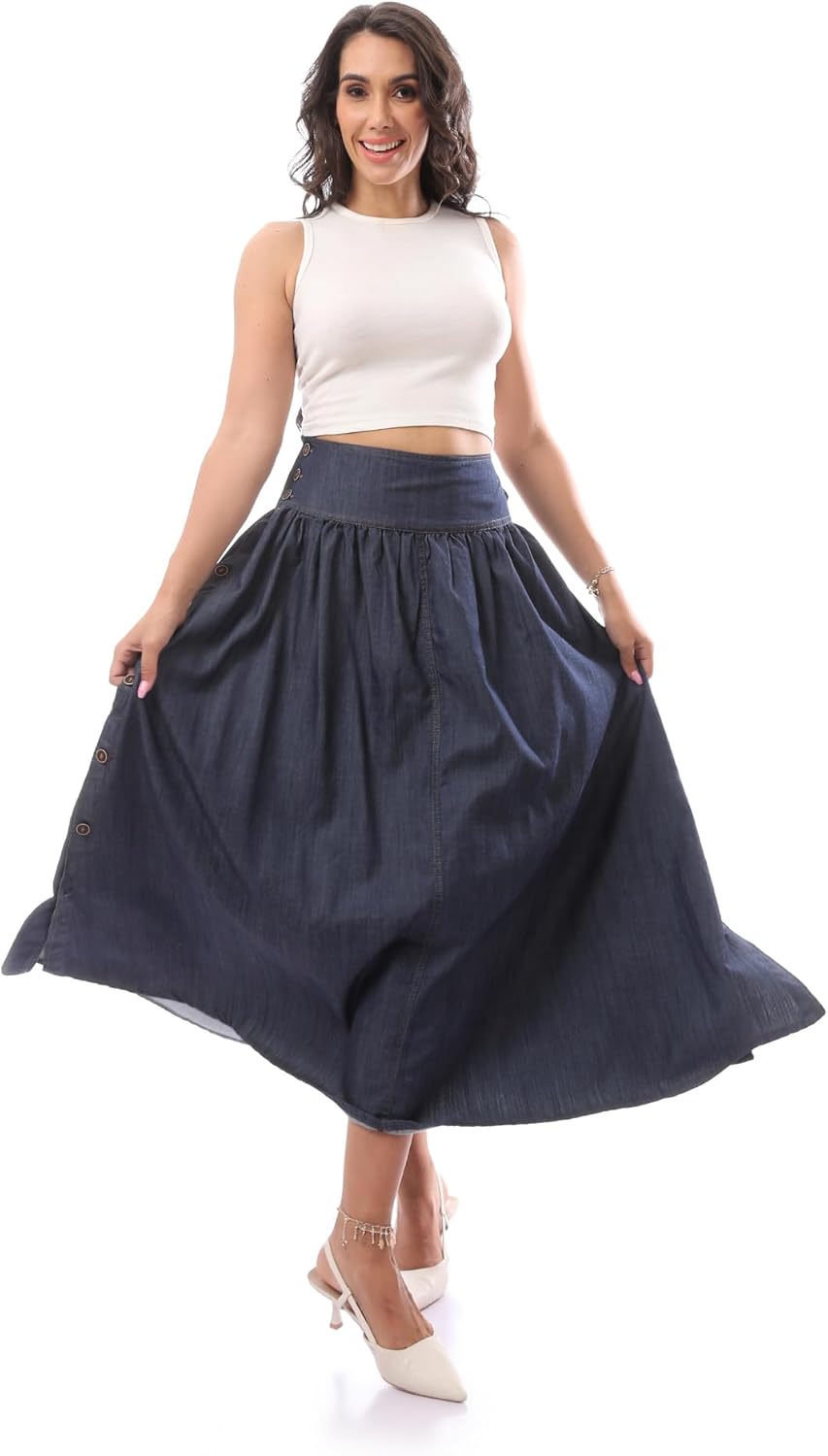 Andora Women's Buttoned Sleeveless Denim Skirt - 35S23W30339