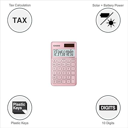 Casio SL-1000SC-PK-N-DP Portable Digital Calculator - Pink