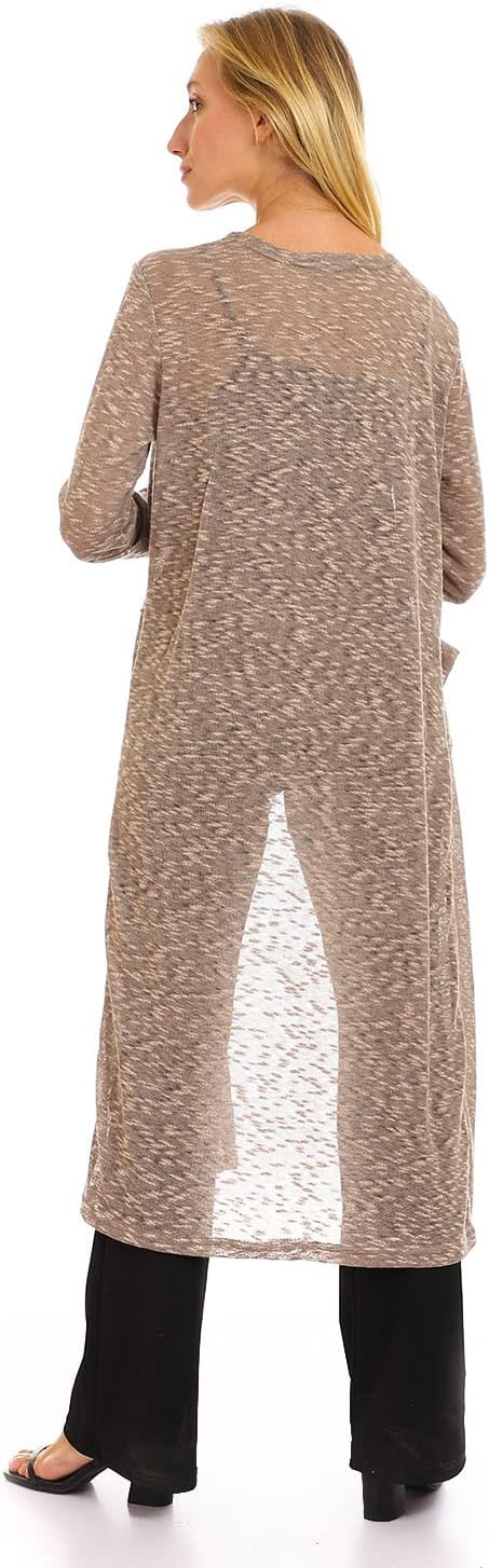 JAMILA Women's Self-Patterned Long Cardigan with Open Neckline