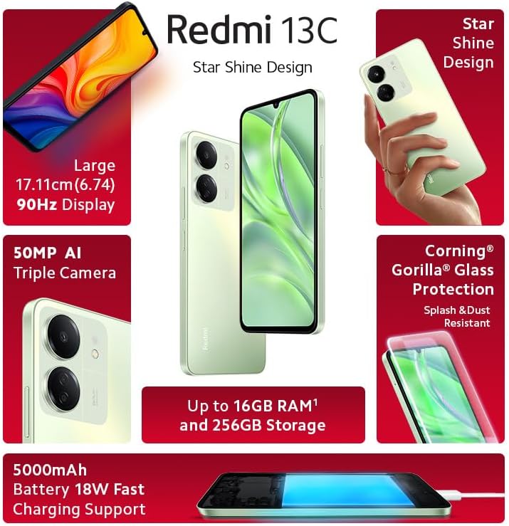 هاتف Redmi 13C الذكي (ذاكرة وصول عشوائي 4 جيجابايت، سعة تخزين 128 جيجابايت) - معالج 4G MediaTek Helio G85 | شاشة 90 هرتز | كاميرا ثلاثية AI بدقة 50 ميجابكسل - ضمان محلي لمدة عام