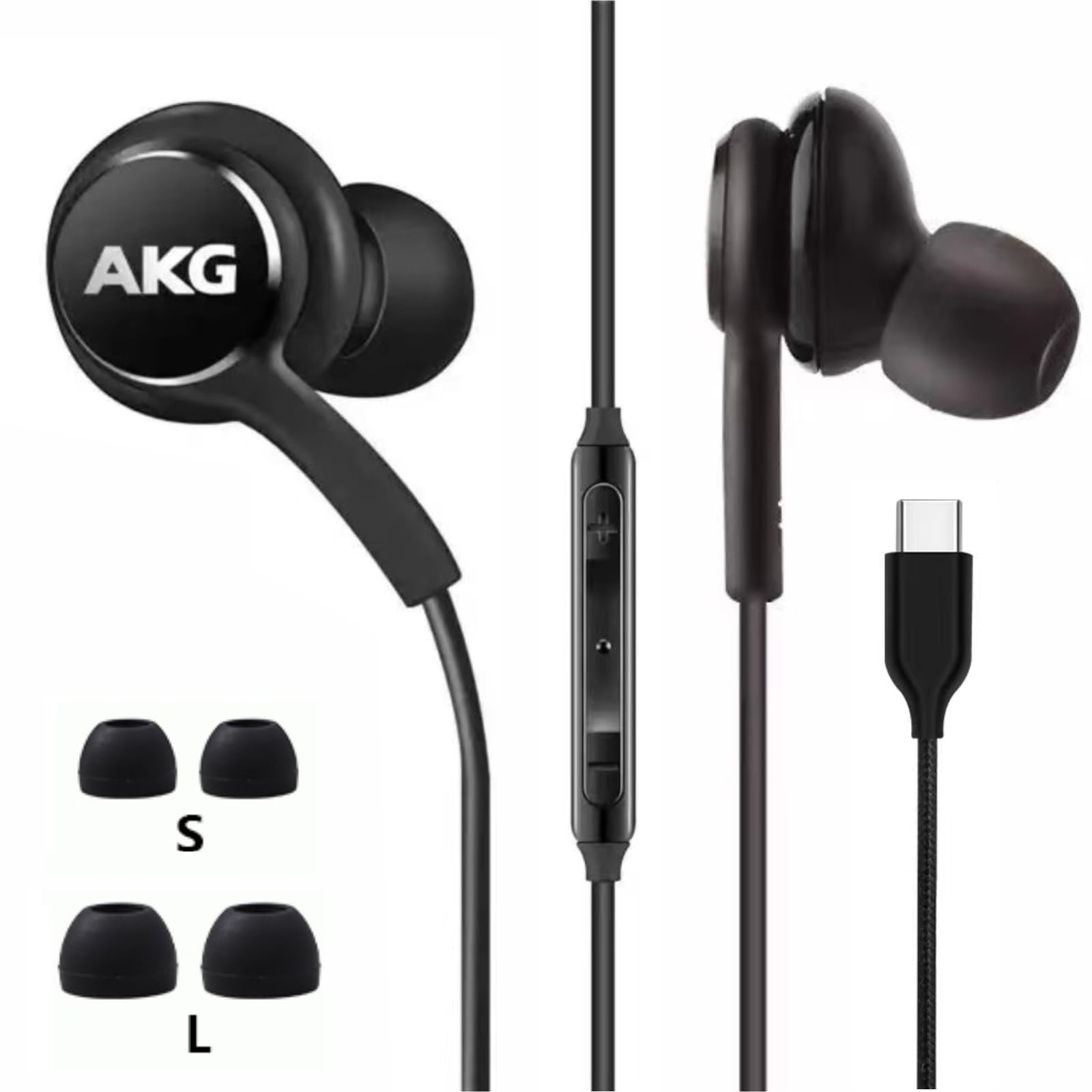 2024 New In-Ear Stereo Earbud Headphones for Samsung Galaxy S24, S23, S22, S21, S20, Note 10, Note 10+ - Designed by AKG - Type-C Connector with Microphone and Volume Control - Black