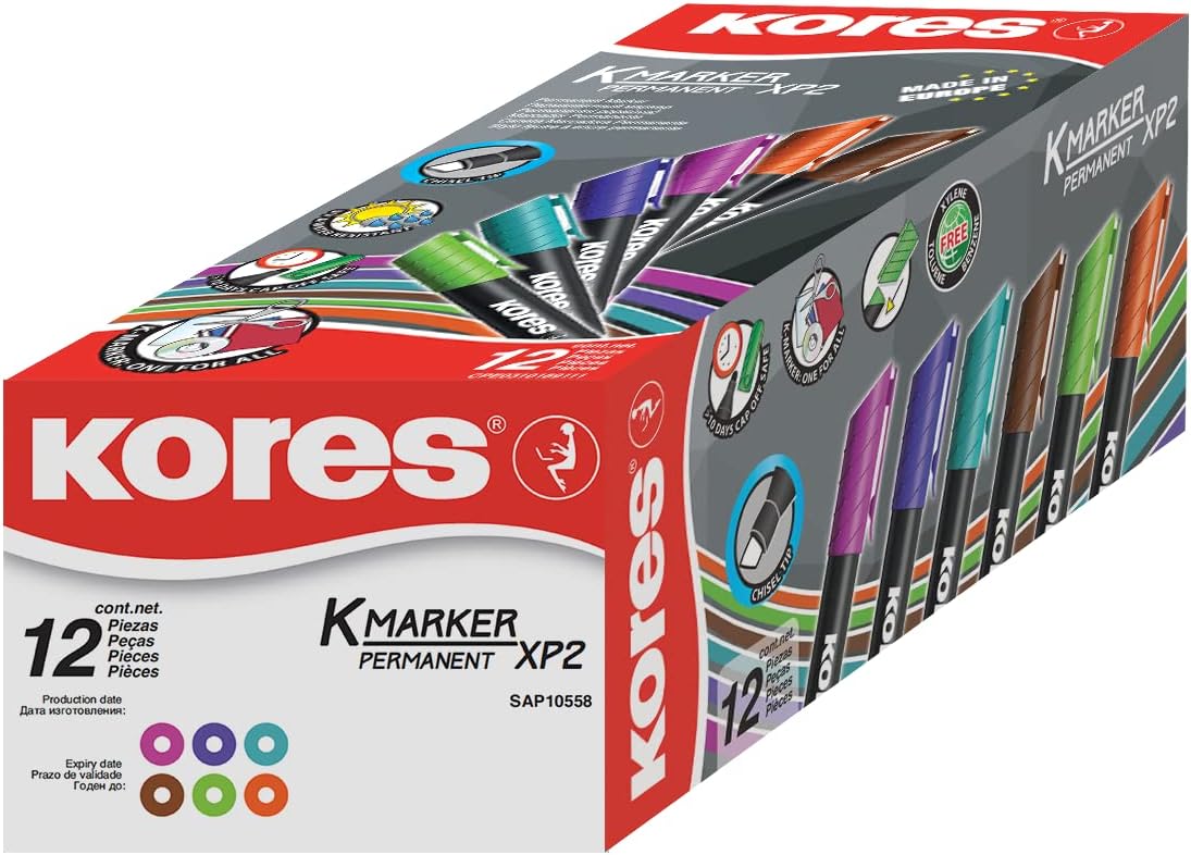 Kores K-Marker Permanent XP2 بسن مشطوف برتقالي - مجموعة من 12 قطعة