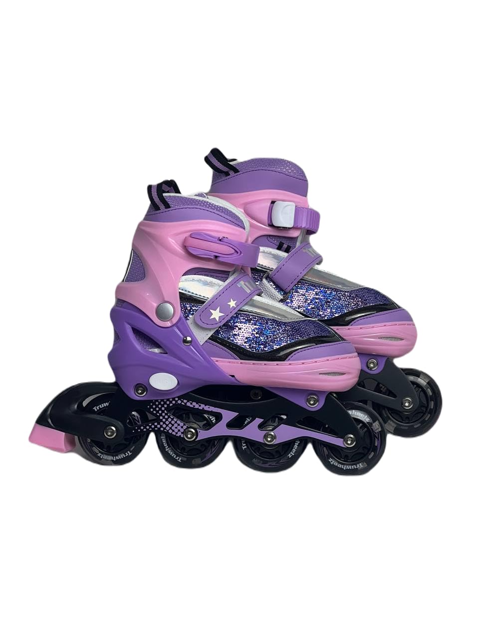 GoSportQ TruWheels Comfort Adjustable Front Wheel LED Light Up Skate Shoe - Single Row for Beginners (Medium, Pink)