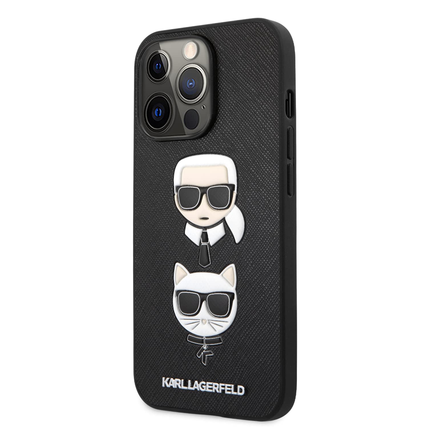 CG Mobile Karl Lagerfeld KLHCP13LSAKICKCBK Protective Hard Case for Apple iPhone 13 Pro - Black (Karl and Cat Head Design)