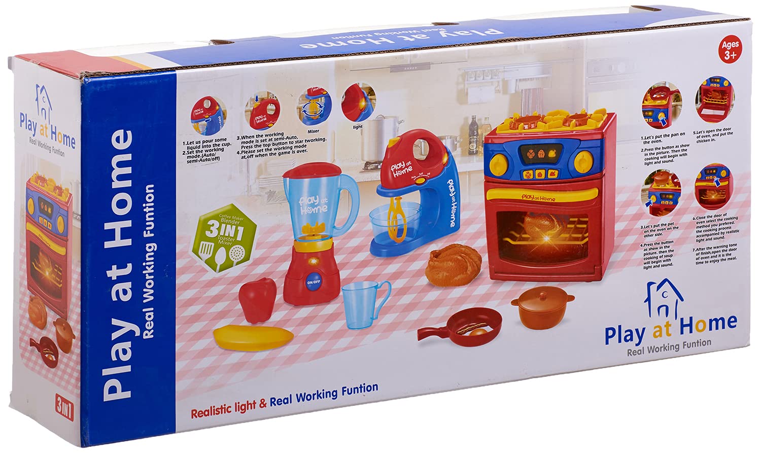 مجموعة لعب مطبخ تعمل بالبطارية من Qun Feng Toys - 3 في 1 للبنات