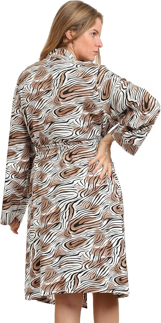 Kady Women Spaghetti Strap Zebra Print Short Nightgown with Robe