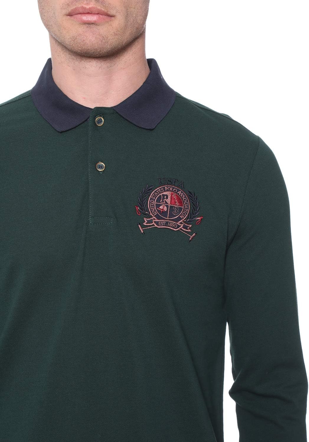 U.S. Polo Assn. Men's Long Sleeve Polo Shirt with Embroidered Chest Logo and Contrast Collar