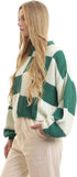 Ravin Women's Mock Neck Knitted Bi-Tone Pullover - Off White & Green (Style 96990)