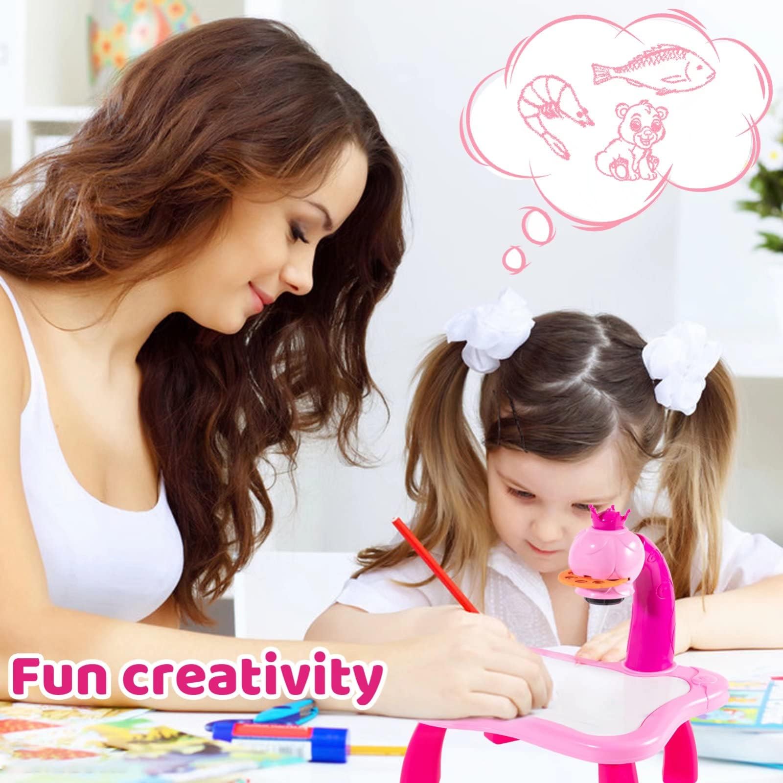 Drawing Projector for Kids - Trace and Painting Board with Light & Music, Smart Sketcher for Early Learning, Pink LED Art Desk for Boys and Girls Aged 3-8