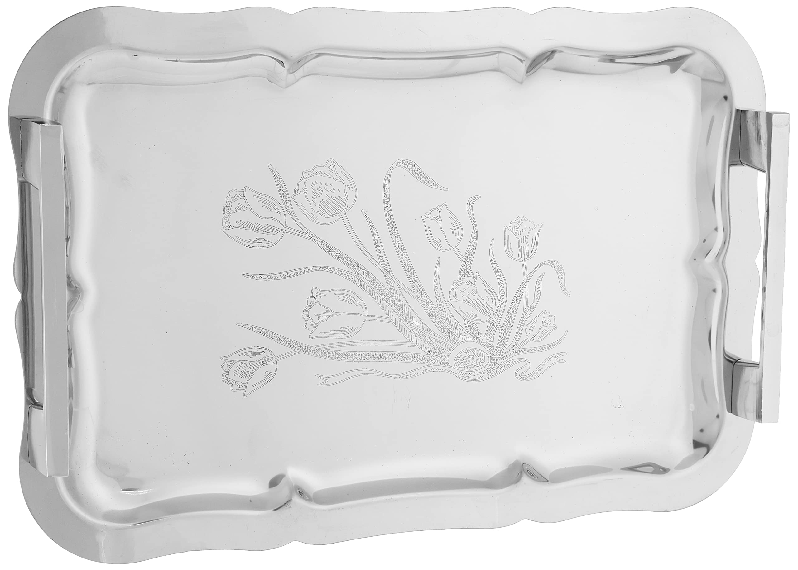 Image G52 Rectangular Tray with Two Handles and Decorative Edge, 31 cm - Silver