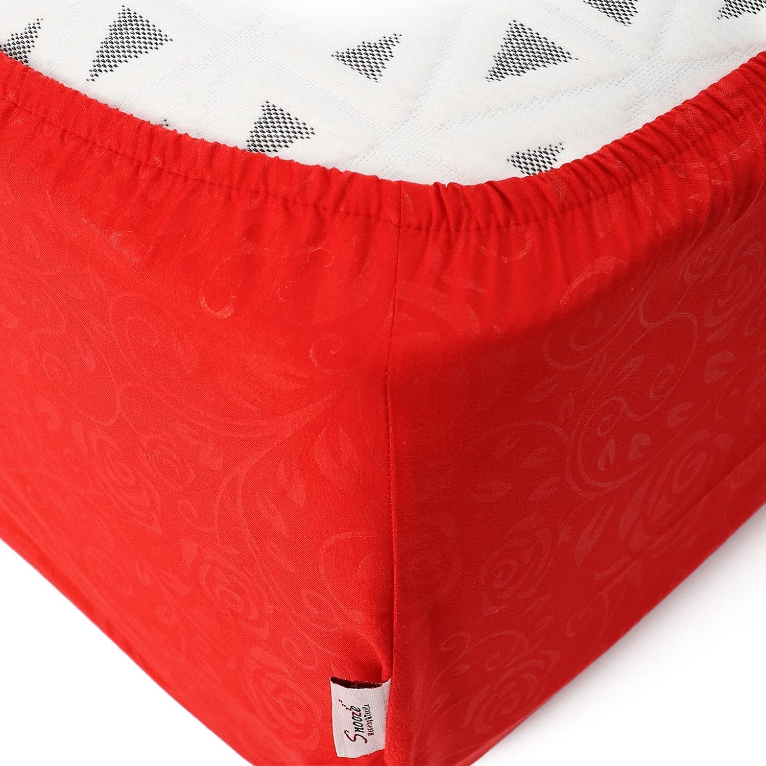 Snooze Fitted Jacquard Microfiber Bed Sheet - Chili Red (Flowery Design) 100x200 cm + Free Pillowcase