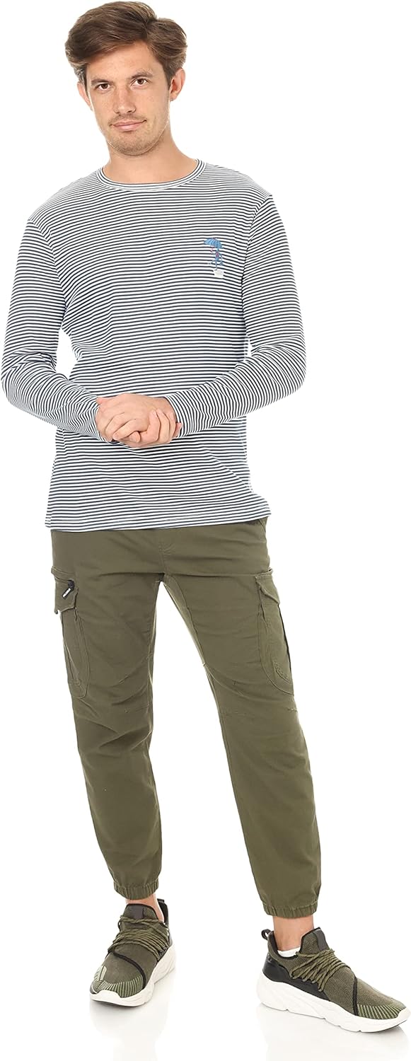 Offcliff Men's Striped Crew Neck Long Sleeve Top