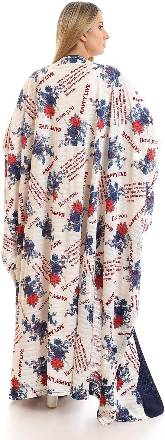 JAMILA Women's Short Sleeves Slip-On Self-Printed Long Kimono Robe