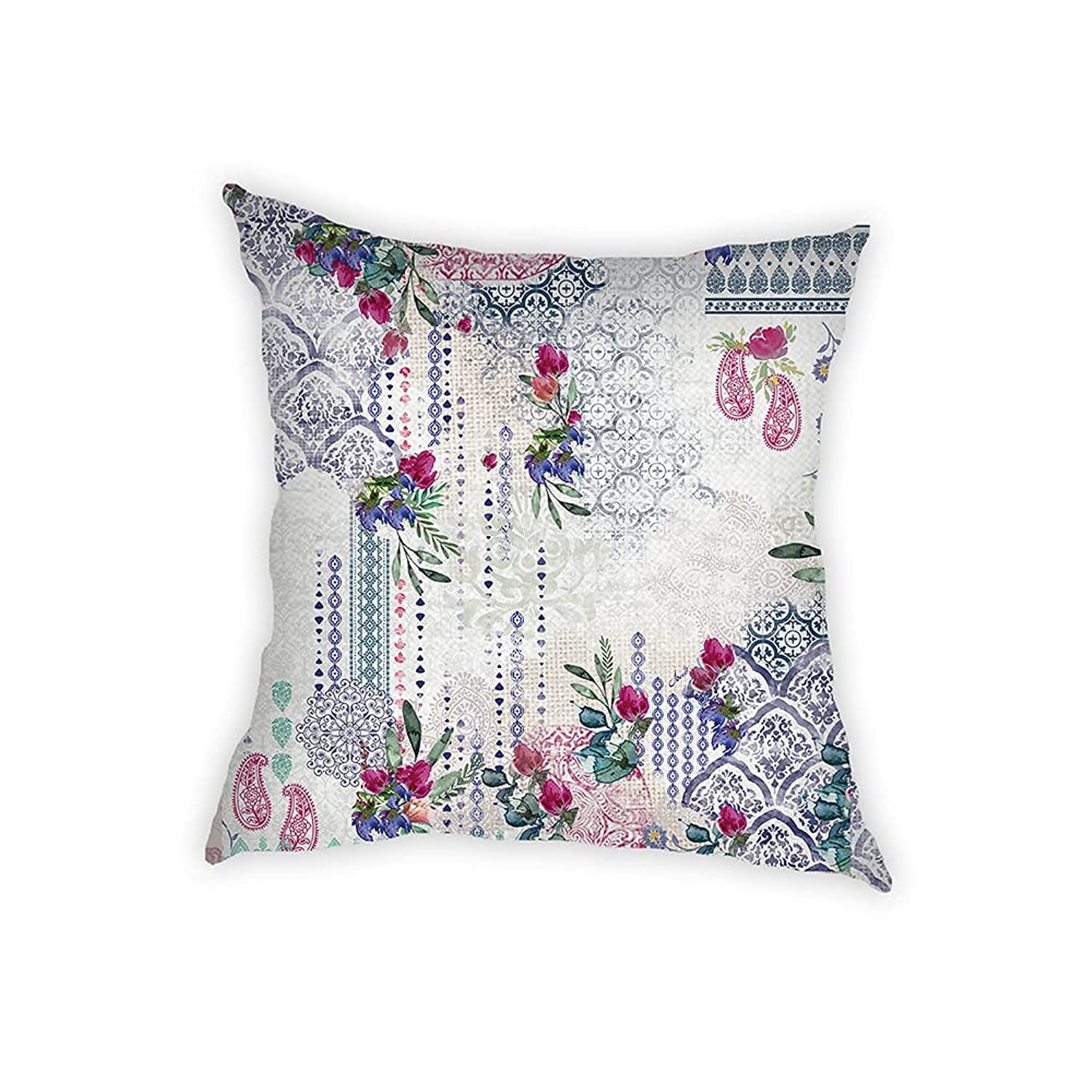 Joud Indigo Printed Square Polyester Decorative Cushion, 50×50 cm - Multicolor