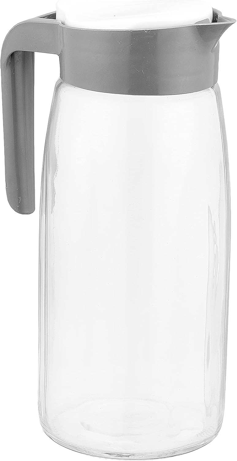 Round Beveled Glass Jug with Plastic Lid (1450ml) - White/Grey