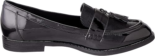 Sprox Patent Faux Leather Notched Vamp Tassel Loafers for Women