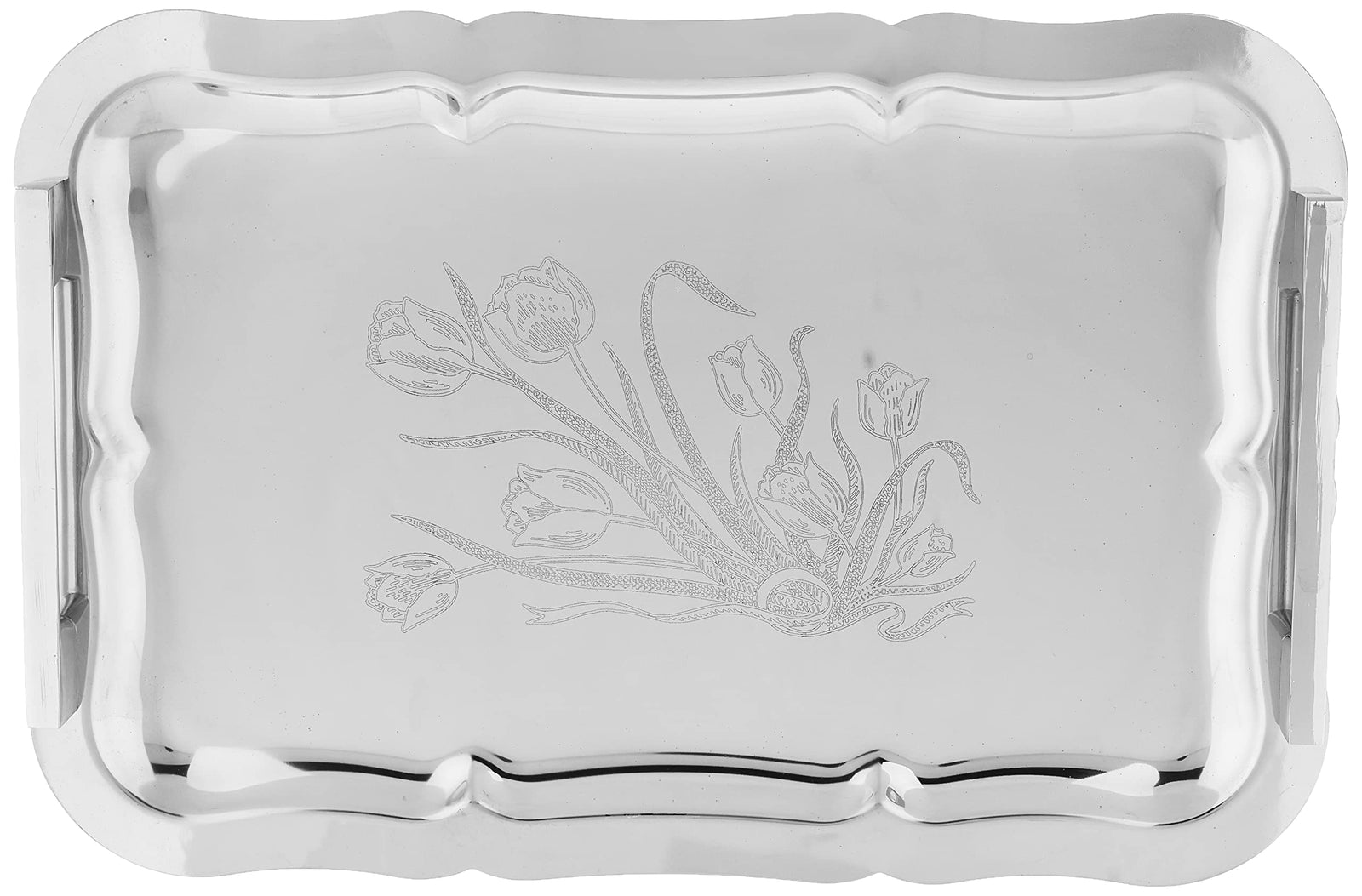 Image G52 Rectangular Tray with Two Handles and Decorative Edge, 31 cm - Silver